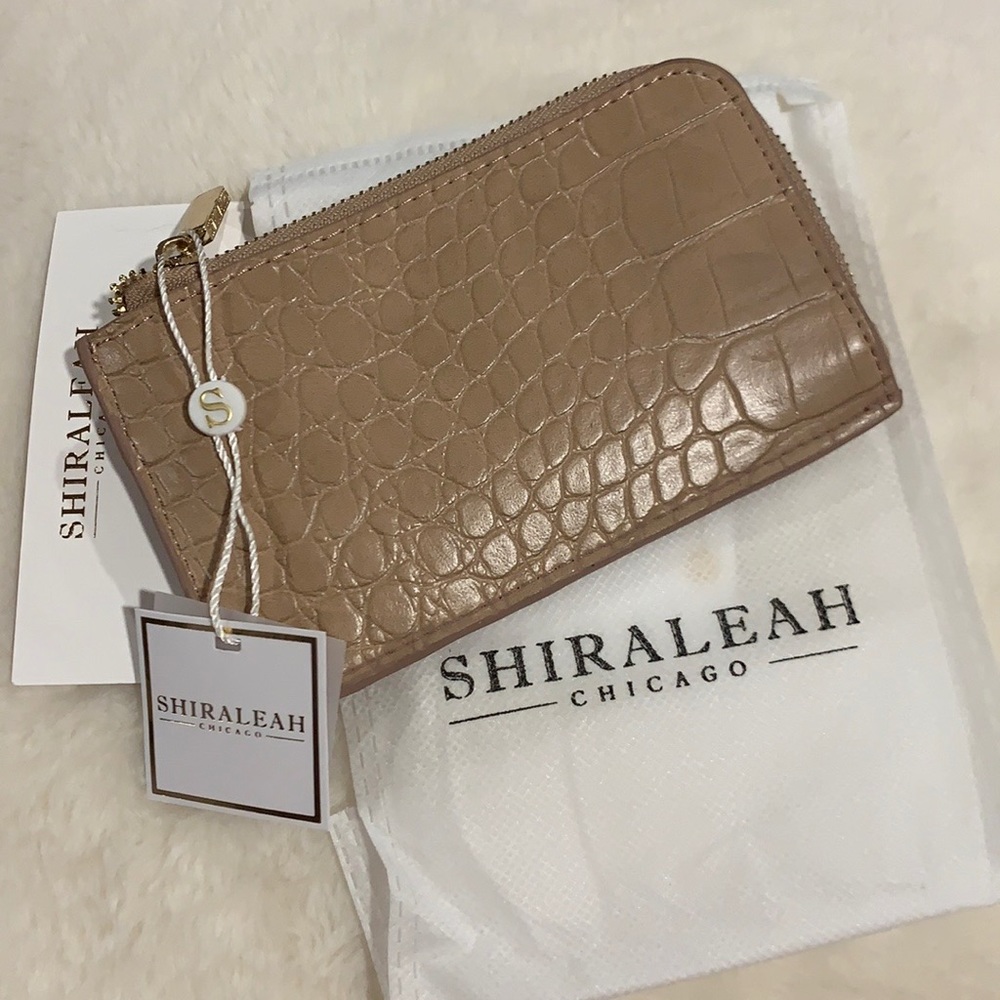 Brow crocodile leather key ring wallet